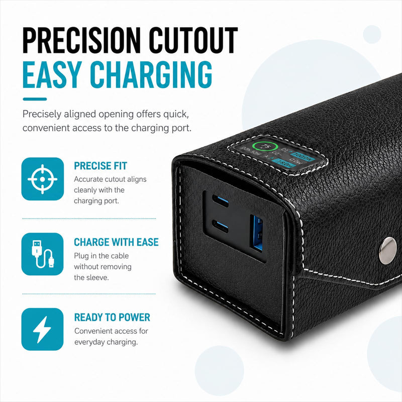 PU Leather Protective Case for Anker 737 Power Bank (PowerCore 24K), Black | Compact and lightweight, with display & port access, ventilation cutouts, dual snaps, for storage & travel