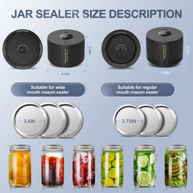ATTIKBIZ Mason Jar Vacuum Sealer - Electric Vacuum Sealer for Jars with Wide and Regular Mouth Mason Jars, Vacuum Sealing Machine for Food Storage - Black Deep Black