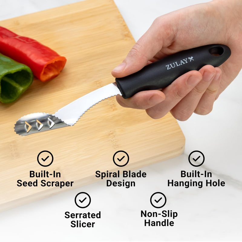 Zulay Kitchen Jalapeno Corer & Seed Remover – 430 Stainless Steel Pepper Coring Tool with Serrated Blade for Effortless Deseeding – Chili, Bell Pepper and Jalapeno Core Remover for Cooking & Grilling