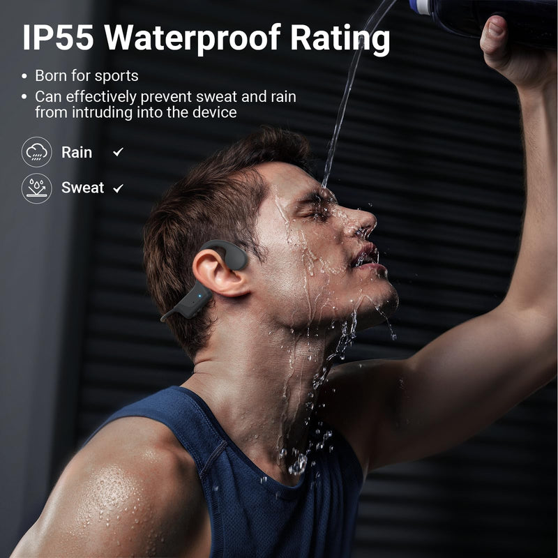 New Bone Conduction Open-Ear Headphones, Bluetooth 6.0, IPX5 Waterproof, 8H Playtime, Lightweight & Comfortable Sports Earphones for Running, Gym, Cycling, Workout, Sweatproof Wireless Headsets Black-Grey