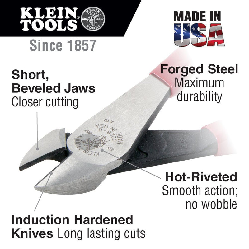 Klein Tools D200028GLW Pliers, Made in USA, Hi-Viz Diagonal Cutting Pliers with Short Jaws and Glow in the Dark Handles, 8-Inch 1