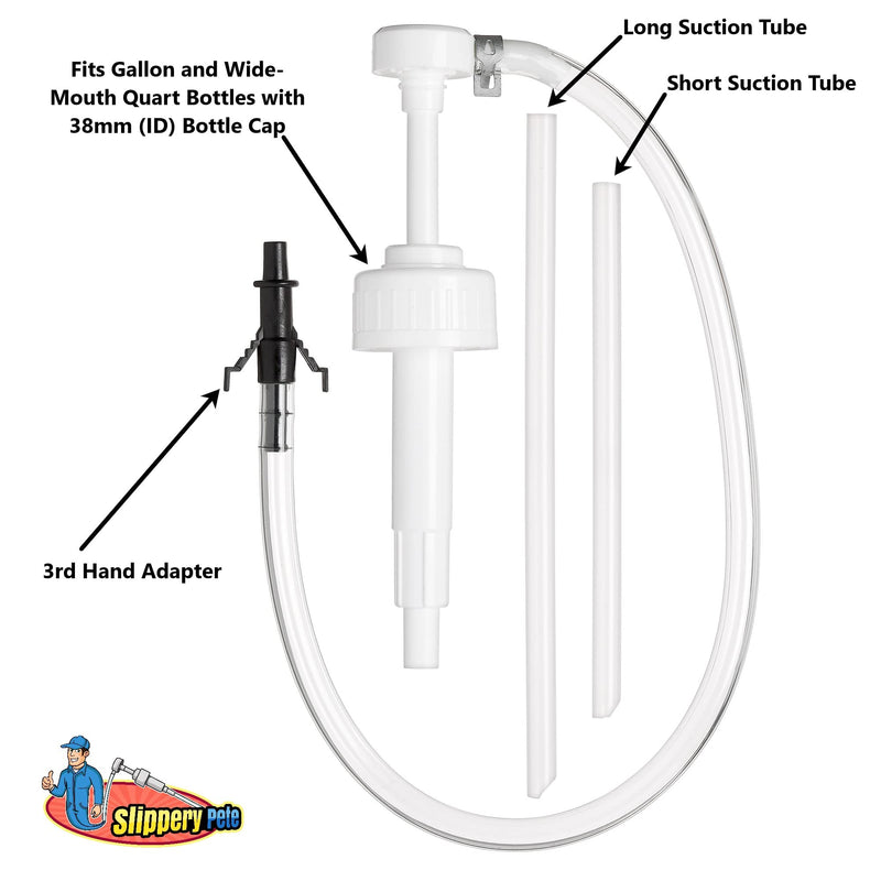 Slippery Pete - Fluid Pump for Wide-Mouth Quart Bottles - 8cc per Pump Stroke and 3rd Hand Adapter, Transfer Gear Oil, Transmission and Differential Fluid (38mm) 38mm