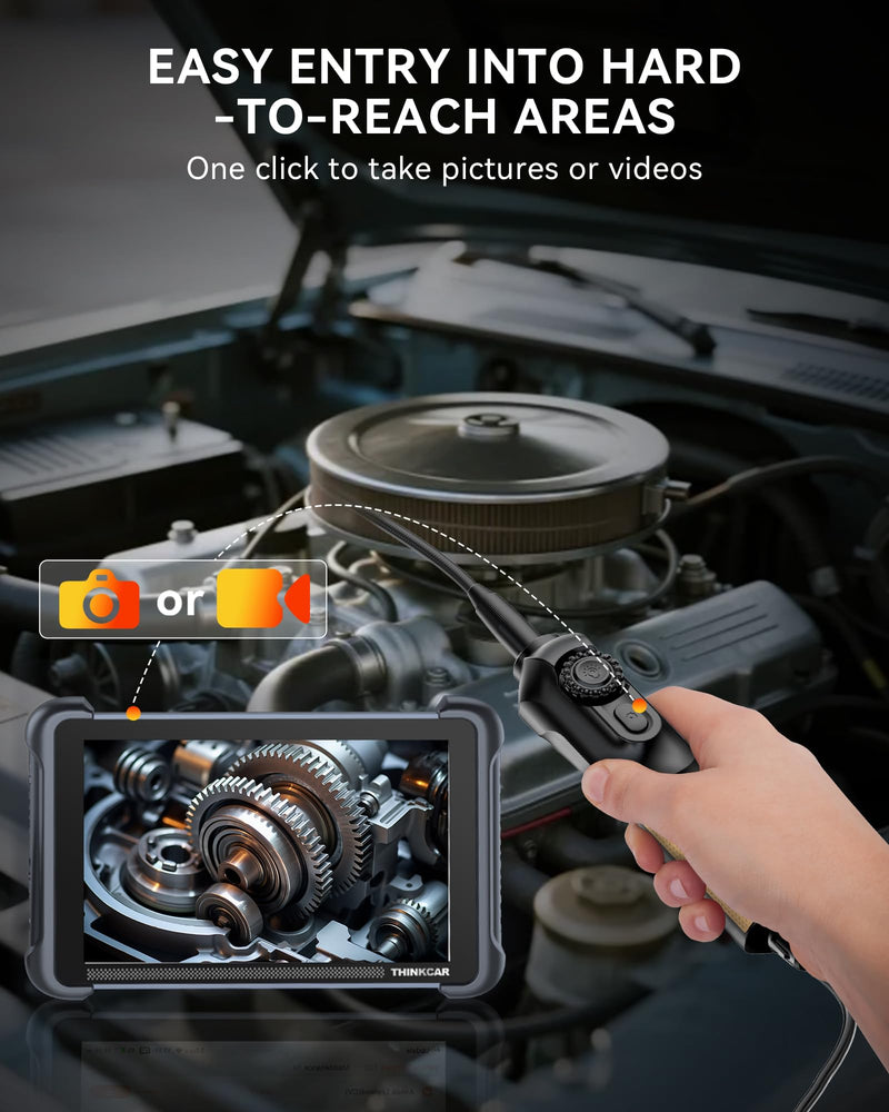 THINKCAR TES102 Endoscope Camera with Light, 0.21 Inch HD Borescope with 6 Adjustable LED Light, IP67 Waterproof Semi-Rigid Snake Camera, One Click Snapshot Inspection Borescope