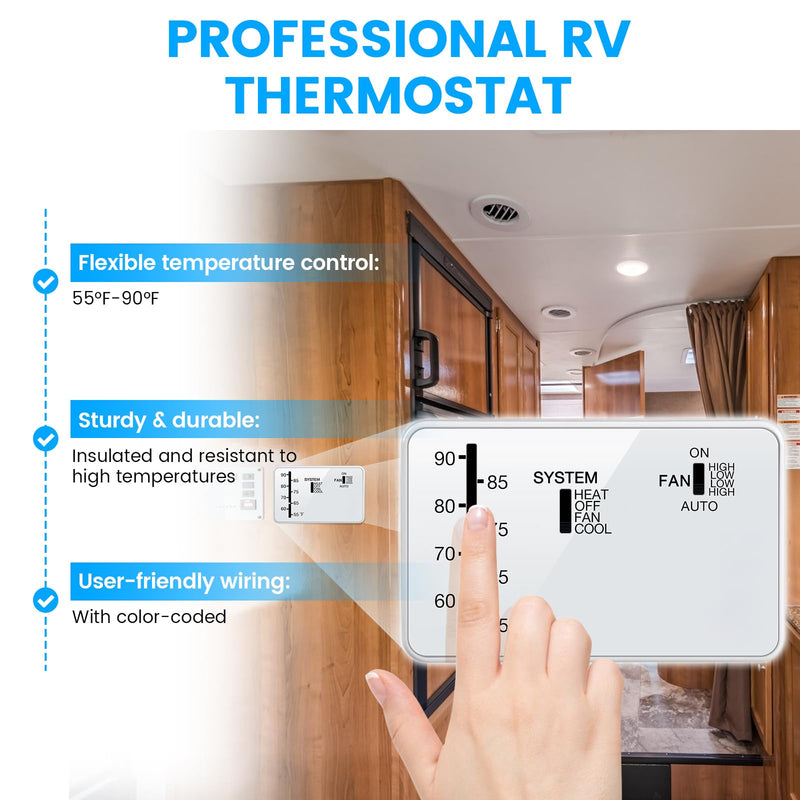 Briidea RV Thermostat Compatible with Coleman 7330 * 335*, 7330 * 385*, 7330 * 336* Series, Heat & Cool Camper Thermostat, 12 VDC, White, Easy to Use