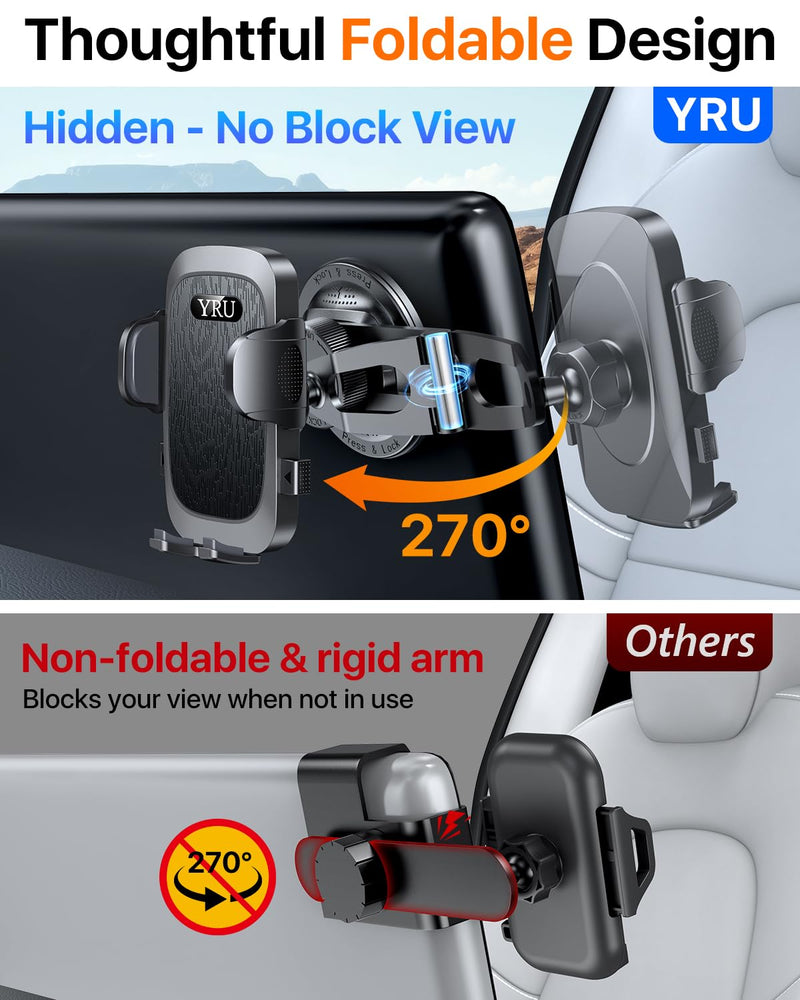 Military-Grade for Tesla Phone Mount 2026 Foldable Heavy-Duty Metal, 360° Rotatable Arm, 90LBS Safest Strongest Certs & Patent, Extreme -40~203°F Resistant for Model 3 Y X S Cybertruck Semi, Black