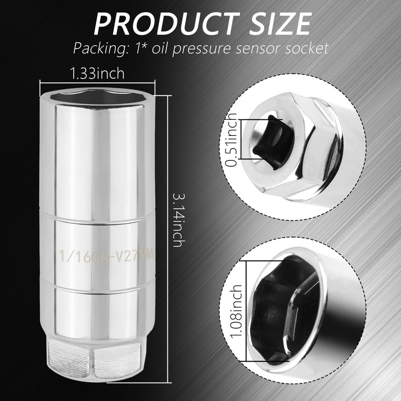 Oil Pressure Sensor Socket with 1/2" Drive Port,Heavy Duty 27mm Sockets for Removal Oil Pressure Sending Unit,Professional Oils Pressures Switch Socket Automotive Tools