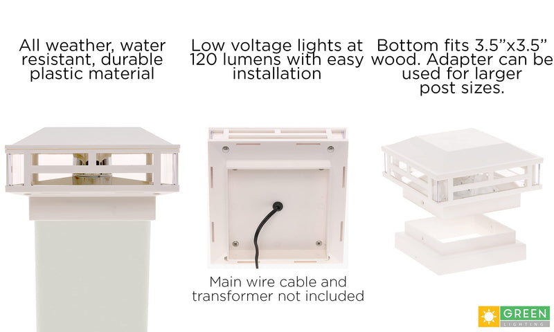 GreenLighting 1 Pack Modern Low Voltage Powered 120 Lumen LED Post Cap Light for 4x4 or 5x5 Posts (White) White