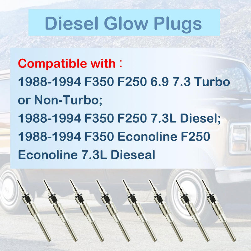 IDI 7.3L Diesel Glow Plugs F2TZ-12A342-A Compatible with 1988-1994 Ford F350 F250 E250 E350 (8Pcs)