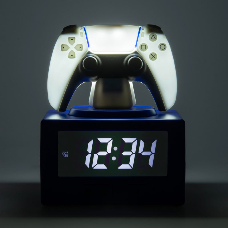 Paladone PlayStation DualSense Controller Alarm Clock with Night Light – Digital Gaming Clock for Kids, Teens, and Bedrooms – Official Licensed PlayStation Decor Small White, Blue