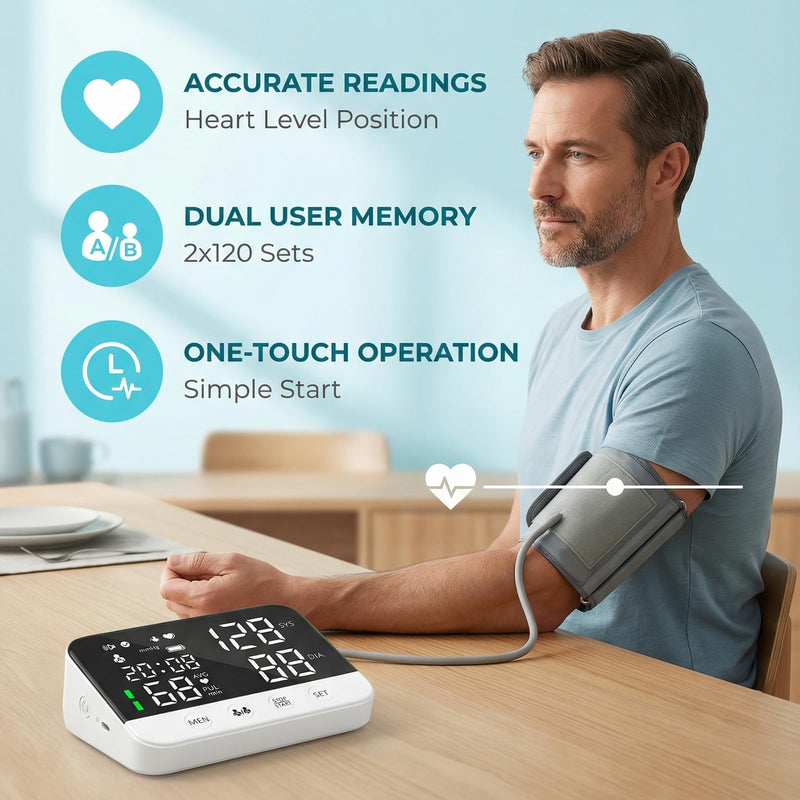 Rechargeable Blood Pressure Monitor Upper Arm, Electric Tensiometer, BP Machine, 22-32 CM Adjustable Cuff, Irregular-Heart-Beat Alert, Automatic Digital Sphygmomanometer for Home Use