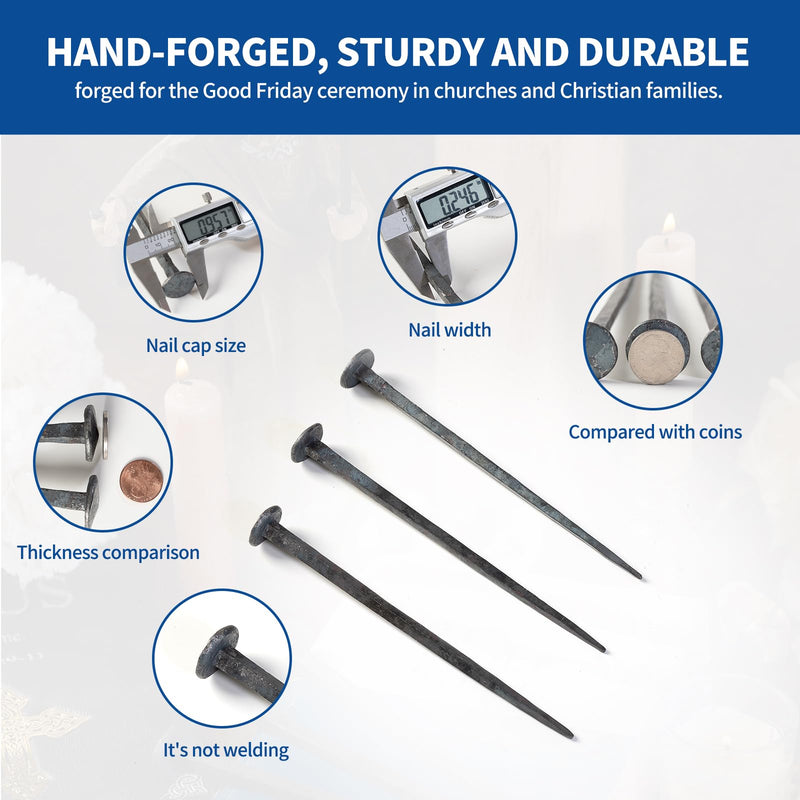 3 Pcs Hand Forged Nails,Jesus Cross,Wrought Iron Decorative Nails,Iron Nails,Jesus Crucifixion Flat Head Nail,Original State, With Rust And Forged Oxide Layer,Natural Grey Iron Finish(3) 3