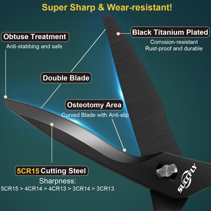 Kitchen Scissors for Food，Premium Kitchen Shears Heavy Duty，8.8″Ultra Sharp Meat Scissors Detachable Blade，All Steel Poultry Shears Black Titanium Plated，Anti-Slip Cooking Scissor All Purpose
