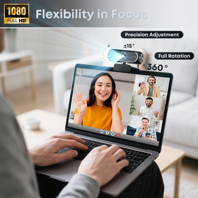 1080P HD Webcam with Microphone, Privacy Cover, Wide-Angle Lens, Plug & Play USB Webcam for Laptop, Desktop, PC, Mac, Zoom, Skype (Deep Black)