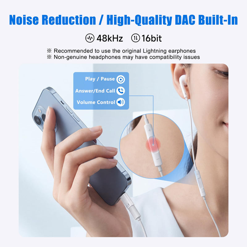 (New Combo) Lightning to USB C Adapter Compatible with iPhone 17/16/15 | 1×48kHz/16bit Hi-Fi Audio Headphone Adapter with Line Control + 1×27W Fast Charging Lightning to USBC Adapter with 3A Limit