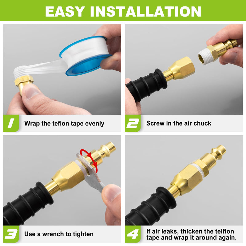 Spurtar 12" Extended Dually Locking Air Chuck for Tires,1/4" FNPT Air Compressor Attachments with Rubber Handle, 2-Way Brass Tire Inflator - Quick Connect Plug as Semi Truck, RV, Truck Accessories 1 Pc