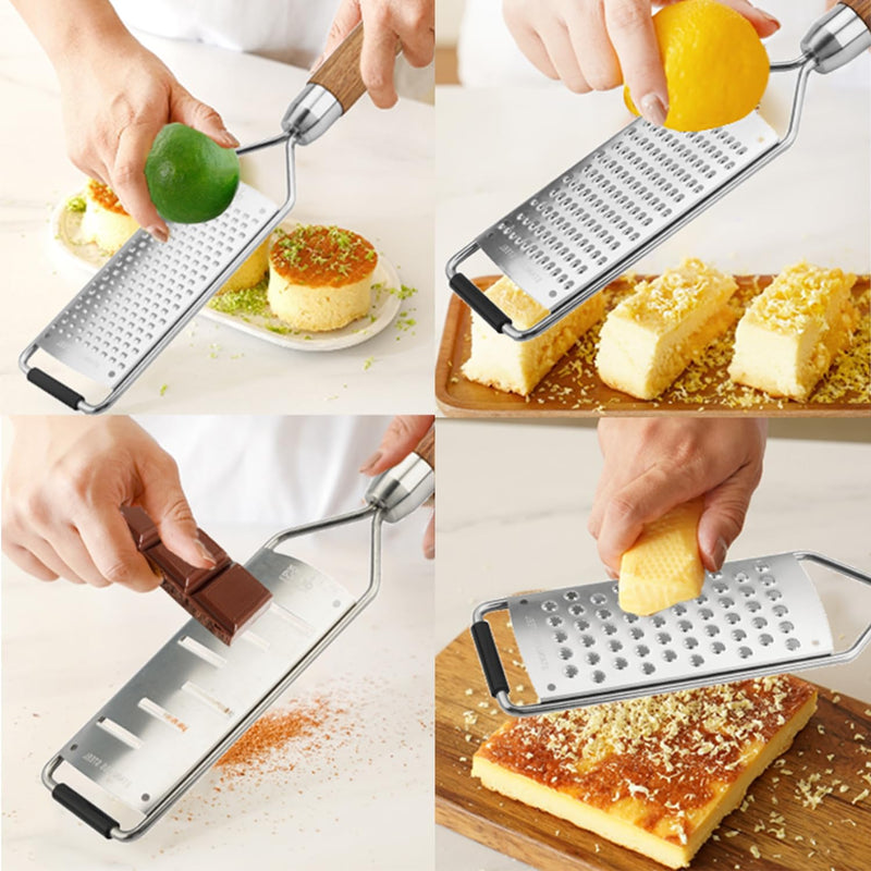 Professional Cheese Grater Stainless Steel,Multi-Purpose Grater With Wood Handle for Cheese, Ginger, Lemon, Garlic, Nutmeg,Fruits,Chocolate & Spices-Wideboard (4PCS) 4PCS