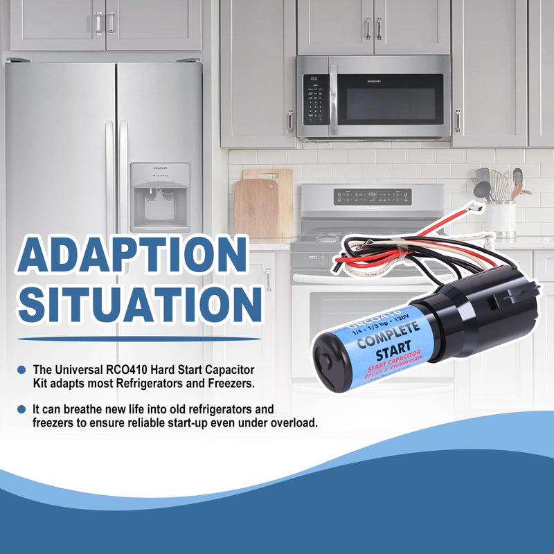 URCO410 3 in 1 Hard Start Kit Compatible with Refrigerators and Freezers (3 Pcs), 115V AC Solid State Relay Overload Protection for 1/4 to 1/3 HP Compressor Hard Start Capacitor URCO410