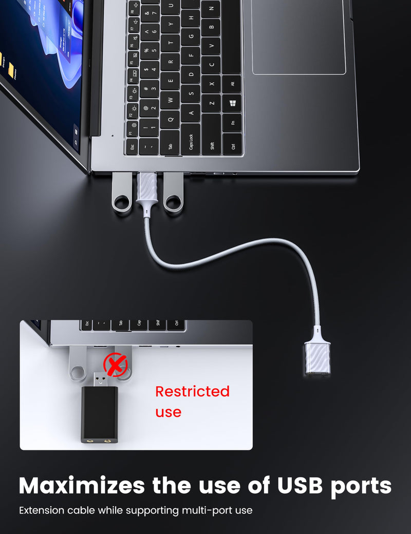 MOSWAG USB to 3.5mm Audio Adapter, External Stereo Sound Card with Dual TRS 3-Pole 3.5mm Headphone and Microphone Jack Adapter for PS4/PS5/PC/Laptop, Built-in Chip Mic-Supported Headphone Adapter 1 Pack white