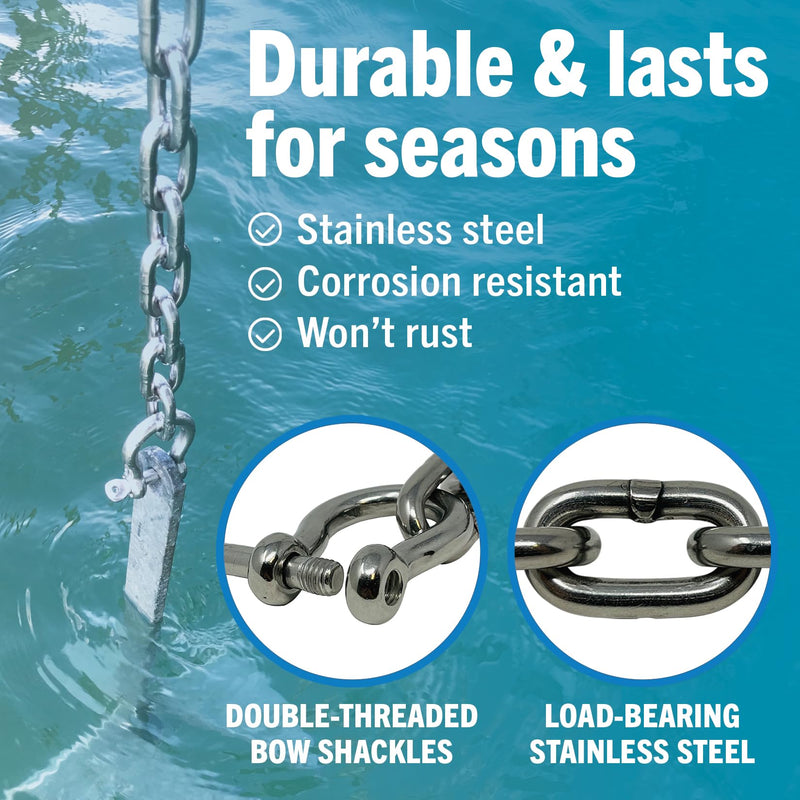 Stainless Steel Anchor Chain, Marine Grade Boat Accessories with Double Shackle Link Ends, for Boats 3/16", 1/4", or 5/16" Chain 4 or 5 Ft 4 FT x 3/16"