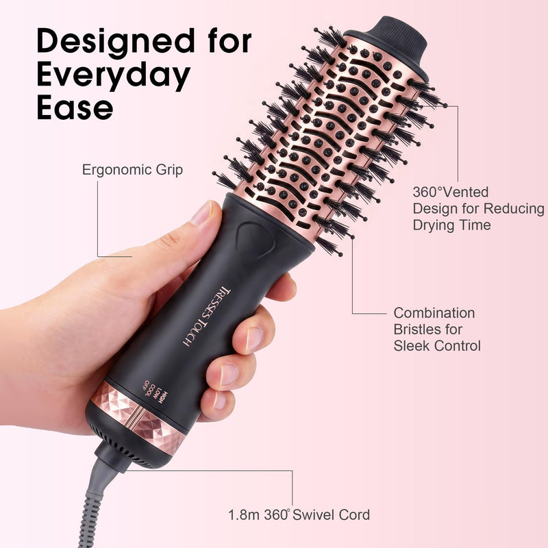 Hair Dryer Brush Travel Hot Air Brush 2 Inch Oval Blow Dry Hair Brush, 4 in 1 Mini Blow Dry Brush for Drying Smoothing Curling Volumizing, 2 Speed and 3 Heat, 220-240V UK Plug