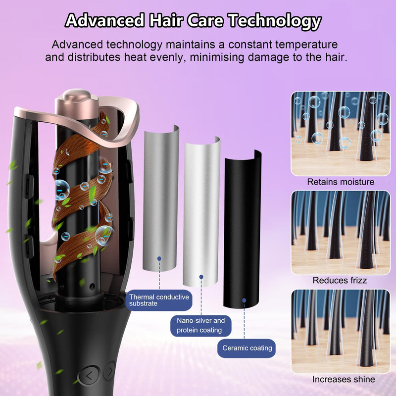 Hair Curler, Curling Wand, 4 Temperature Settings and 3 Heating Durations, Fast Heating Hair Curler for Long Hair (Black)