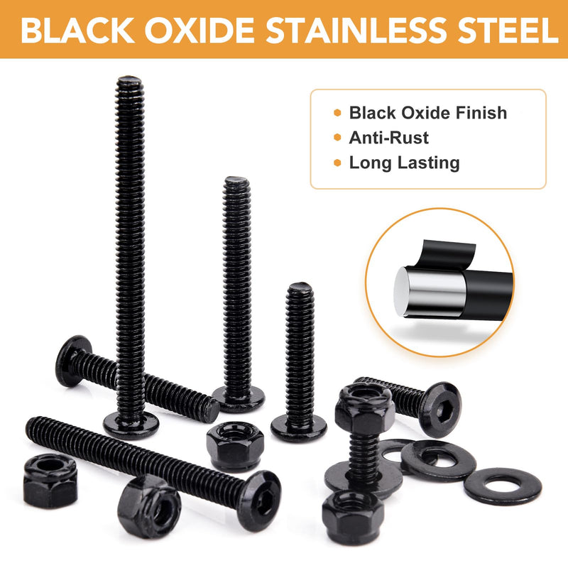VIGRUE 175PCS 1/4-20 Flat Socket Head Screw Assortment Furniture Bolts Countersunk Screws Lock Nuts Kit, Stainless Steel 18-8 (304), Black Oxide, Length 3/4" to 3"