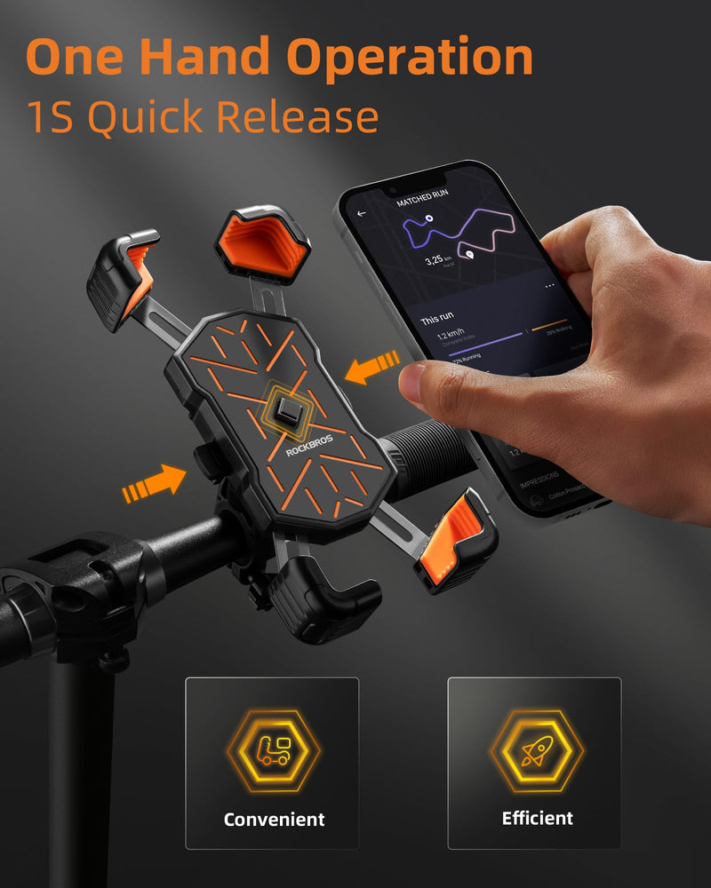 ROCKBROS Bike Phone Holder Mount for 4.5''-7.1'' Phones, Quick Release Handlebar Clamp, 360 Rotatable Motorcycle Mount Handlebar Mount Black