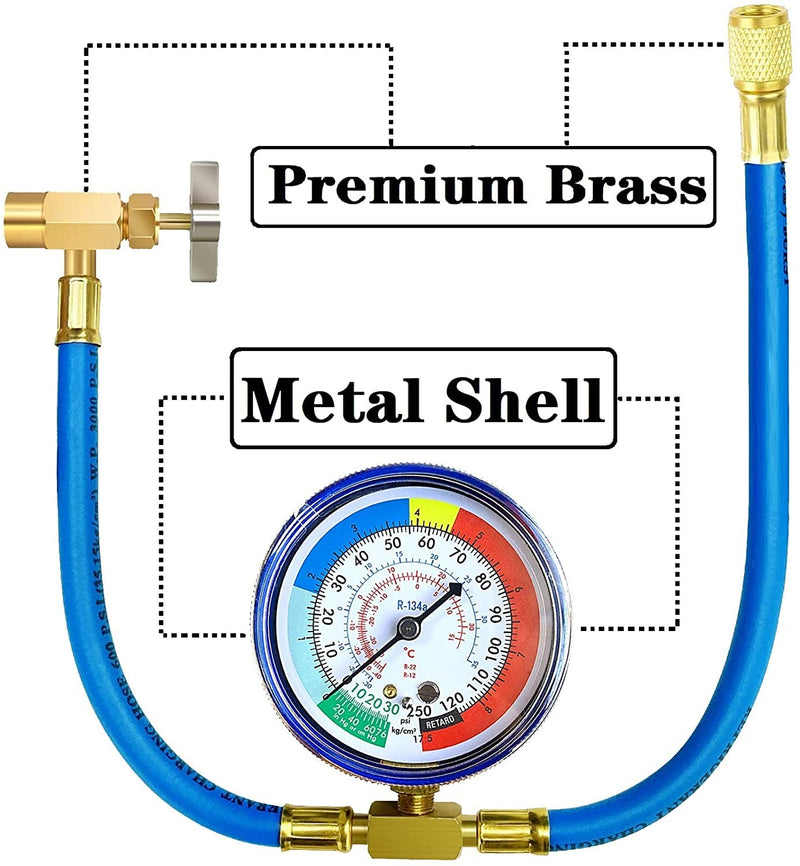 R134A Refrigerator Freon Recharge Hose Kit, R134A AC Refrigerant Charging Hose Gauge, Bullet Piercing Valve Hose Refrigerant Can Tap, R134a Self-Sealing Adapter for Home AC Refrigerant System 4