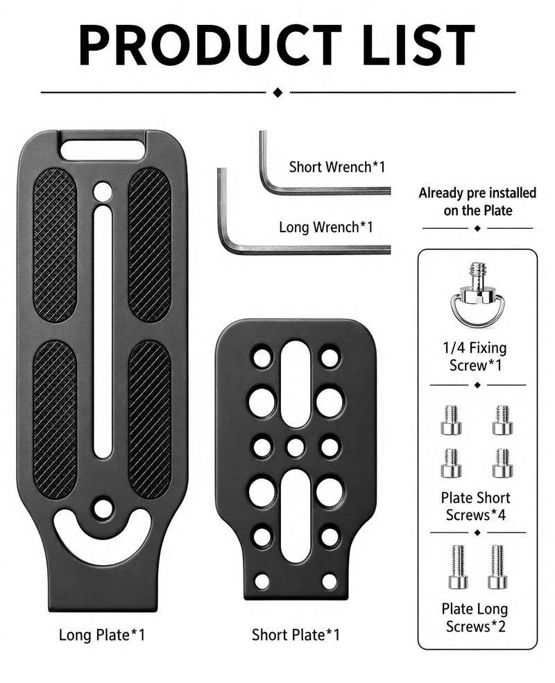 Arca-Type DSLR Camera L Bracket, Vertical/Horizontal Switch Quick Release Plate with 1/4" and 3/8" Screws, Aluminum Tripod Mounting Solution Compatible with Canon/Nikon/Sony