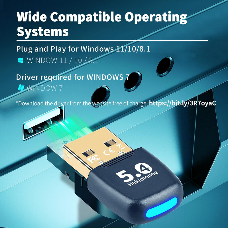Upgraded Bluetooth 5.4 USB Adapter for PC Laptop, Wireless Dongle for Windows 11 10 8.1 7 Linux Desktop Computer, Plug n Play Bluetooth Headset Speaker Keyboard Mice Printer Controller