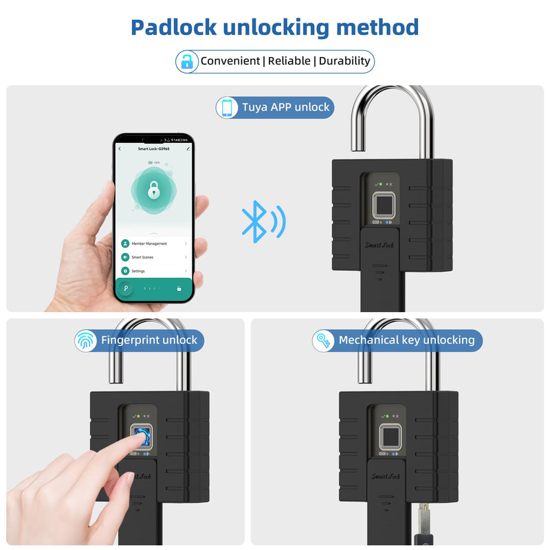 Smart Padlock with Keys, Heavy Duty Fingerprint Padlock, Remote Authorization via Phone, with Rest Key and 2 Keys,Waterproof Padlocks for School Locker,Truck,Warehouse,Gate,Office,Door