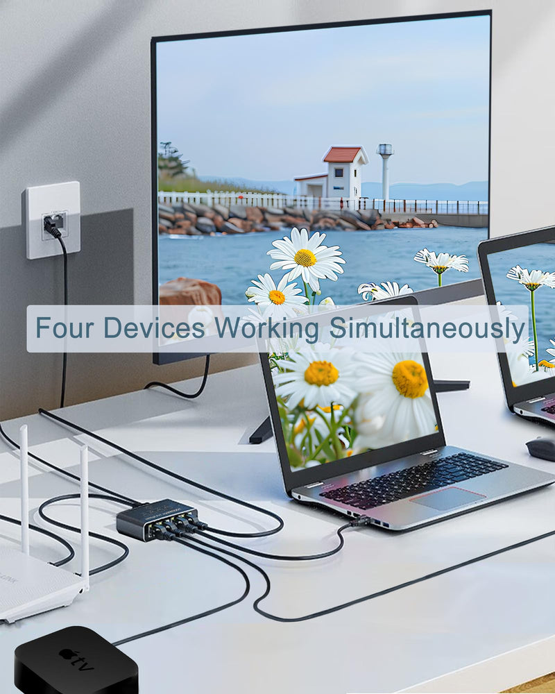 Ethernet Splitter 1 to 4, 1000Mbps High Speed Ethernet Cable Splitter with LAN Cable Cat 6 [4 Devices Simultaneous Networking], Gigabit RJ45 LAN Network Extension for Cat8/7/6/5e/5 Cable Ethernet Splitter 1 to 4 with Lan Cable