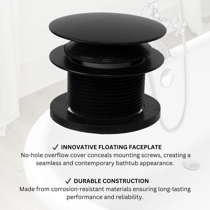 Westbrass A398RK-62 1-1/2" NPSM Coarse Thread Mushroom Tip-Toe Bathtub Drain Stopper with Illusionary Overflow Faceplate, Matte Black