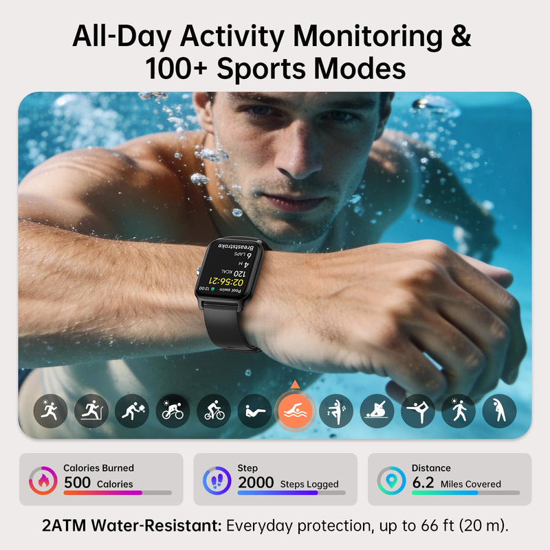 Tensky Smart Watch for Men & Women, 46mm HD Big Screen Fitness Tracker | iPhone/Android/Samsung, Answer & Make Call, Alexa Built-in, 101+ Sport Modes, Sleep/Heart Rate/SpO2 Monitor, 7-10 Day Battery Black 1.85