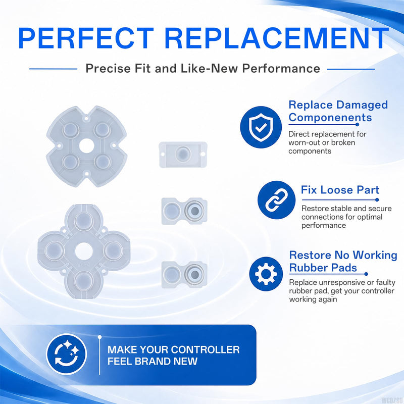 WCDZSU Conductive Rubber Pads Replacement for PS4 JDM-020 Controller | Silicone Button Contact Adhesive Rubber Pads Repair Part for DualShock D-Pad and ABXY Buttons Restoration with Tool Kit
