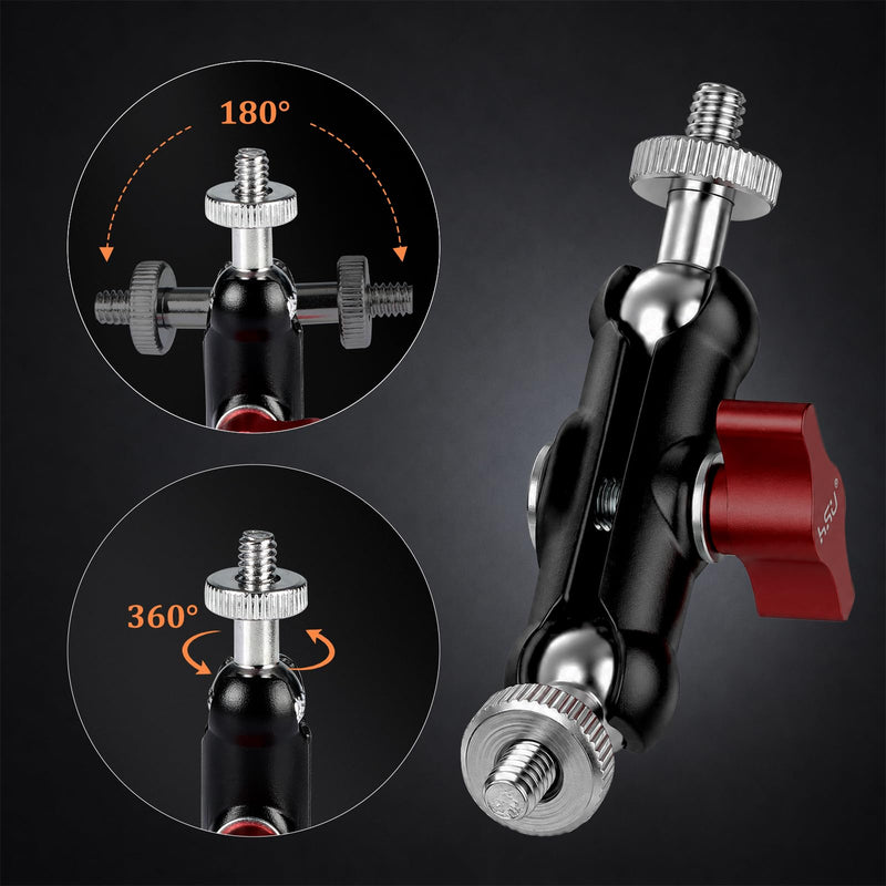 HSU Magic Arm with Dual Ball Head | Double 1/4"-20 Screws, 360° Metal Adjustable Universal Extension Bracket for Monitor, LED Light, Microphone, GoPro（2 Pack）