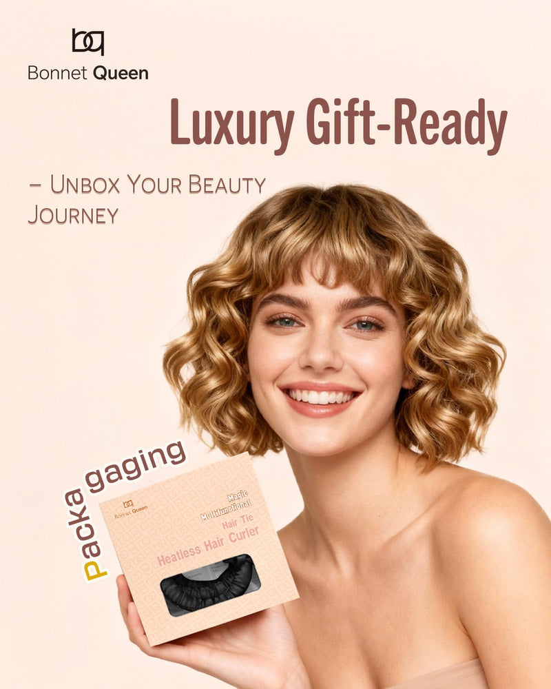 BONNET QUEEN 3 Pack Small Satin Heatless Curlers for Short Hair, Heatless Curls Overnight, No Heat Hair Styling Rod, Damage-Free Small Curls with Built-in Scrunchie, Black 1 count (Pack of 3) Black-Short
