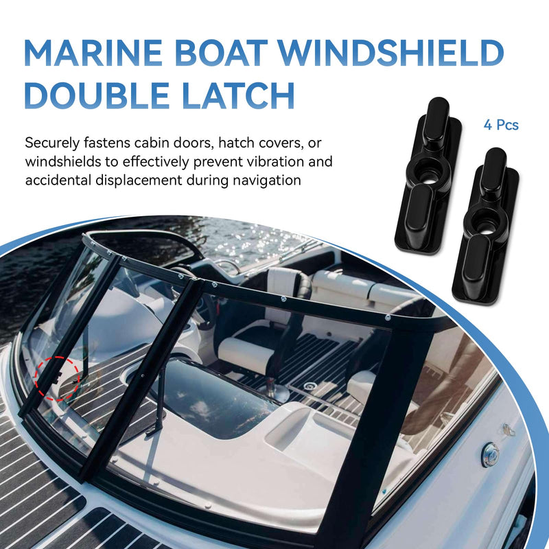 Boat Windshield Double Latch, Marine Door Window Lock Replacement Twist Latch, Boat Hatch Clip Hardware, Protect Windows and Block Strong Winds, 4 Pcs
