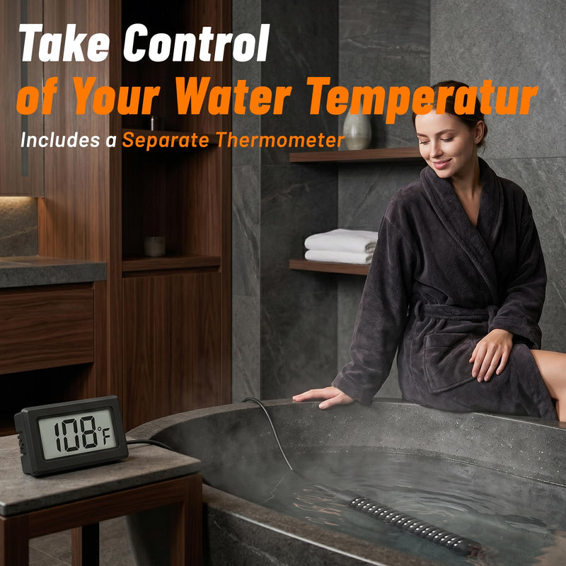 Immersion Water Heater 1500W 120V, Titanium Portable Submersible Heater with NEMA 5-15P Plug, Digital Temperature Monitor, Durable Build & Secure, for Bathtubs, Buckets & Small Inflatable Pools