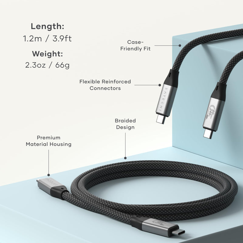 Satechi USB4 V2 Pro Cable, USB C Cable 1.2m/ 3.9ft, up to 120Gbps Data Transfer, 240W Power Delivery, 8K Display, Thunderbolt 5/4/3 Compatible, for MacBook, Windows and More