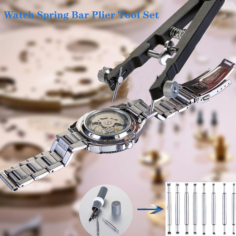 Watch Spring Bar Plier Tool, Spring Bar Tweezer, Watch Band pliers with Robust 8 Alloy Steel Pins, Watch Band Pins Replacement Tool Black
