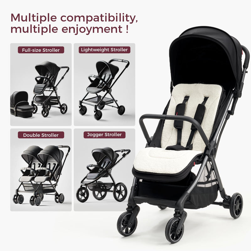 Momcozy Reversible Stroller Cushion | Universal Breathable Stroller Liner | Winter Warm Car Seat Liners | Crib Carriage Cushion Pad | Plush for Winter Use ＆Soft Fabric for All-Season Comfort Carbon Black