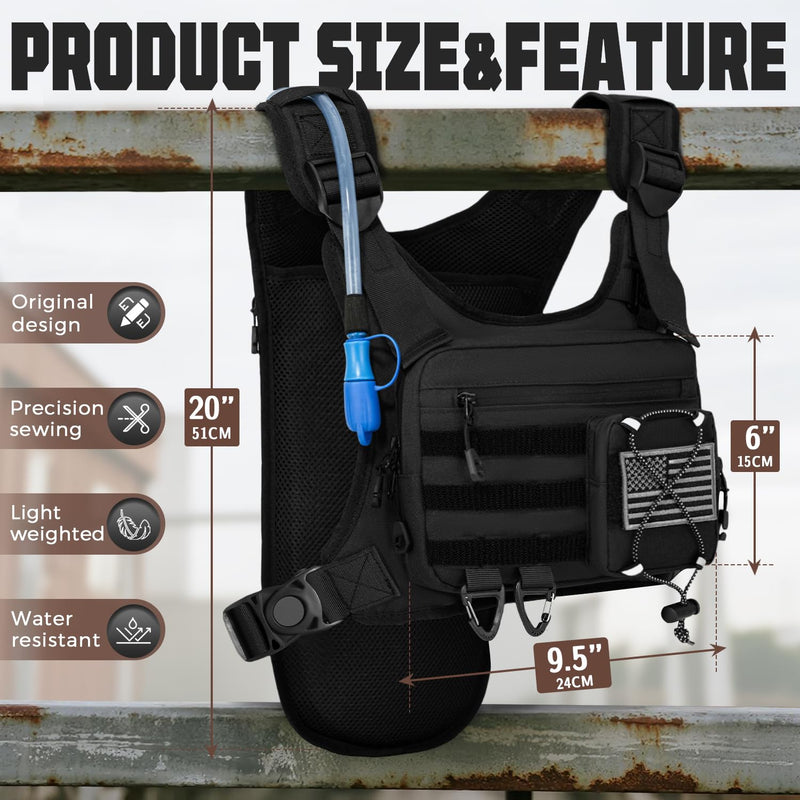 Hydration Vest with 2L Water Bladder for Men and Women,Lightweight Adjustable Hydration Backpack,Reflective Running Hydration Chest Bag for Hiking Climbing Cycling Black One Size