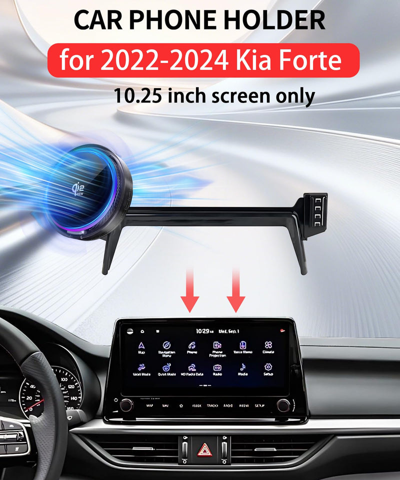 25W Car Mount Charger for Kia Forte 2022-2024 10.25-Inch Screen | 2022 2023 2024 Kia Forte Qi2.2 25W MagSafe Fast Charging Cell Phone Holder Accessories,with Cooling Fan＆54W Fast Adapter for 2022-2024 Kia Forte(10.25 Inch)