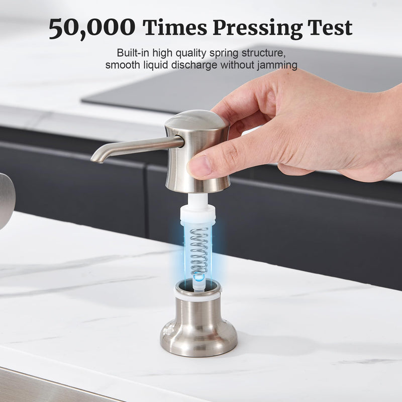 Soap Dispenser for Kitchen Sink Brushed Nickel, Built-in and Refill-from-Top Design with Liquid Hand & Dish Soap Bottle with Bottle