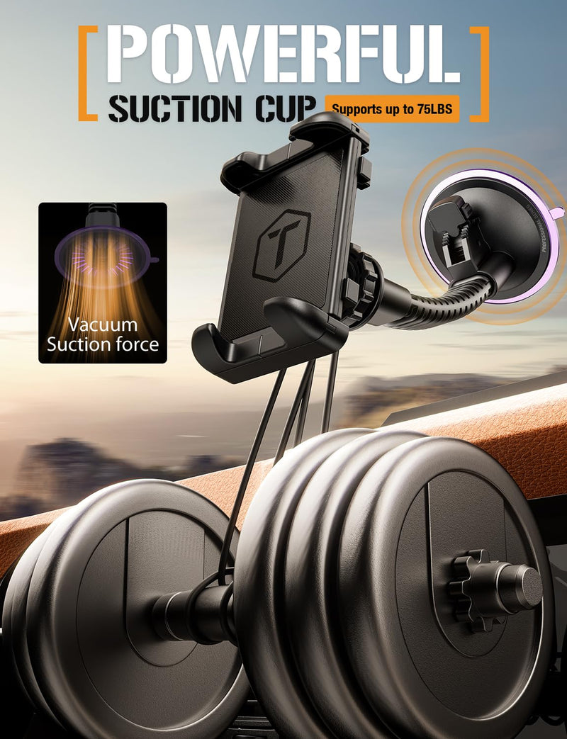 ToughTested Windshield Car Tablet Holder - Heavy-Duty Suction Cup GPS Mount for 5-13" Devices - 360° Rotation, Rugged Gooseneck, Vibration-Free Grip - Ideal for Trucks, SUVs, RVs, Vans & Cars