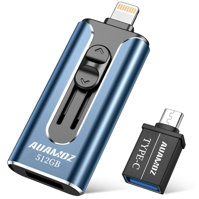 512GB Photo Stick USB Memory Phone Flash Drive, AUAMOZ External Memory Thumb Storage for Photo and Video Backup, Compatible with iPhone iPad Android PC (Dark Blue) 512GB USB512-Dark Blue