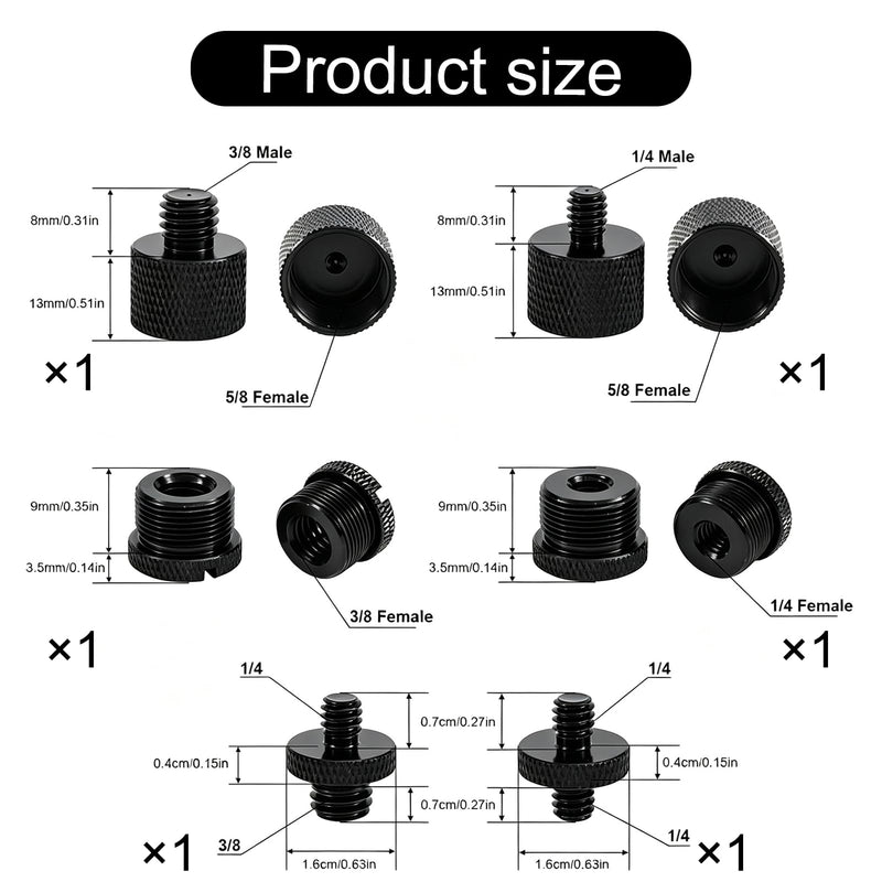 13 Pack Mic Stand Adapter With Extension Tube,compatible with most stands | 13 Pack microphone adapter,Aluminum Alloy,With Threaded Interfaces,For Microphone Arms,Camera Tripods,Fill Lights,Etc