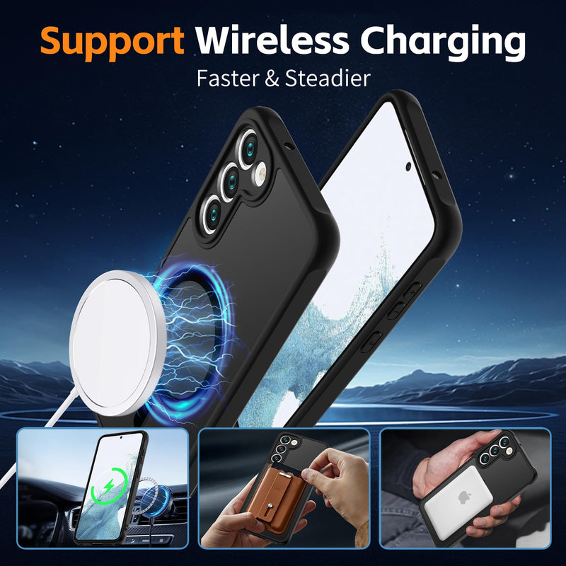 for Samsung Galaxy S23 Plus Case, [Compatible with Magsafe] [Screen Protector] Matte Translucent Slim Shockproof Case Military Grade Protection Phone Cover 6.6-inch, Black