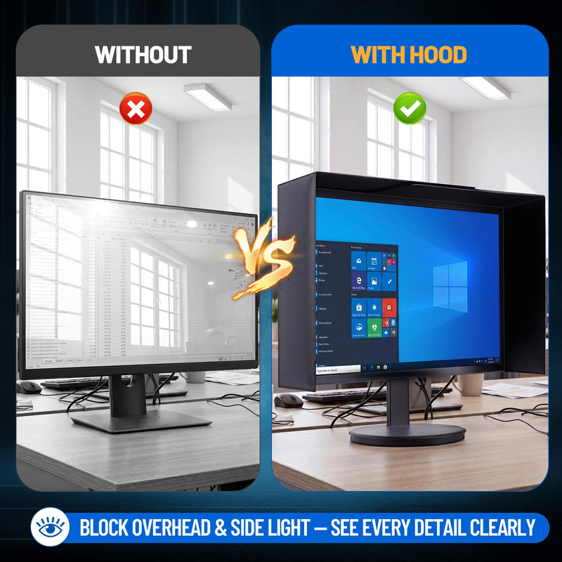 1 Set Adjustable Monitor Hood Sunshade, 17–27 Inch, Black PVC Screen Protector, Anti-Glare Shade, Expandable Light Blocker for Multiple Monitor Sizes, No-Tool Setup, Reduces Eye Strain 1